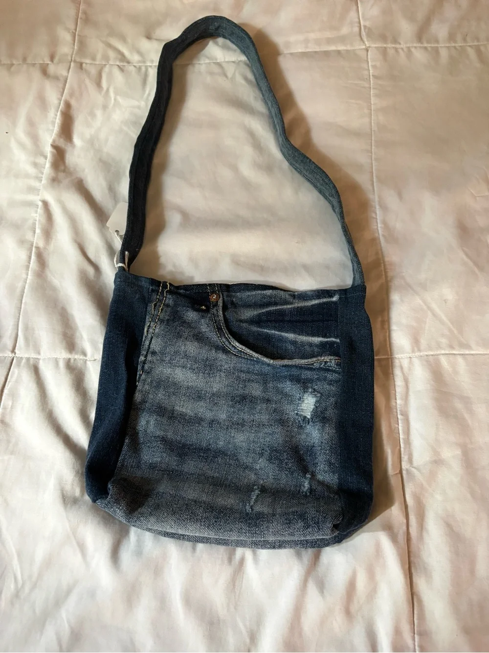 Dark Blue Denim shabby chic shoulder Bag